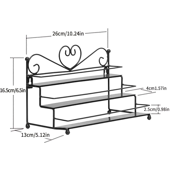 Dazone Mounted 3 Tier Metal Shelf Nail Polish Wall Rack Essential Oils Perfume Organizer (Black)