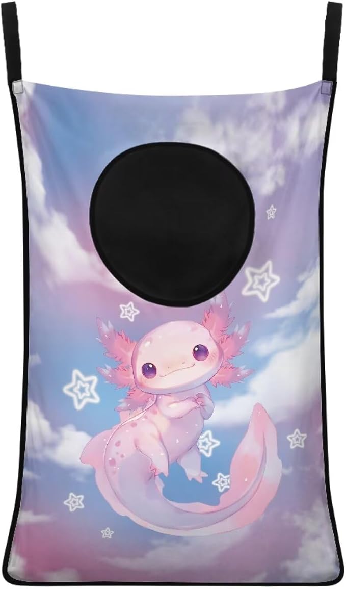 ZOUTAIRONG Cute Pink Axolotl Print Laundry Hamper Hanging Laundry Bag for Bathroom, Zipper Toys Storage Space Saving Organizer
