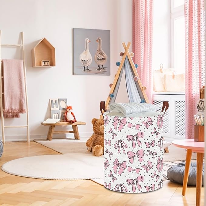 NTAOHAMPER Laundry Hamper,Laundry Basket,Baby Nursery Hamper,Waterproof Storage Bin,Clothes Organizer Basket,Room Decor(Hand-drawn Bowknot)