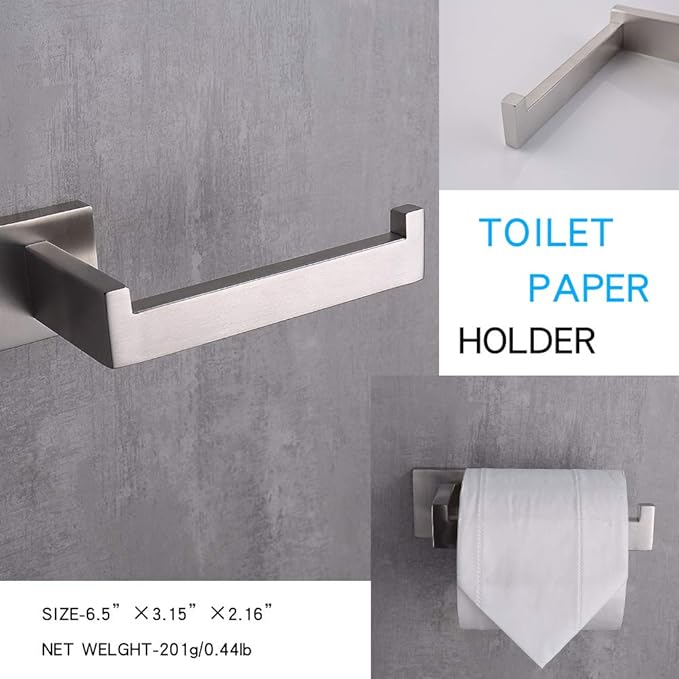 TASTOS Toilet Paper Holder Brushed Nickel 2 Pack, Toilet Tissue Roll Holders Dispenser and Hangers Wall Mounted for Bathroom & Kitchen, Stainless Steel Modern Square Style (Silver)