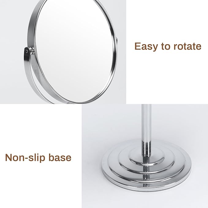 1X 3X Magnifying Makeup Mirror Vanity Mirror for Tabletop, Silver 7 Inch Standing Bathroom Cosmetic Mirror, Portable Double Sided Magnification Mirror