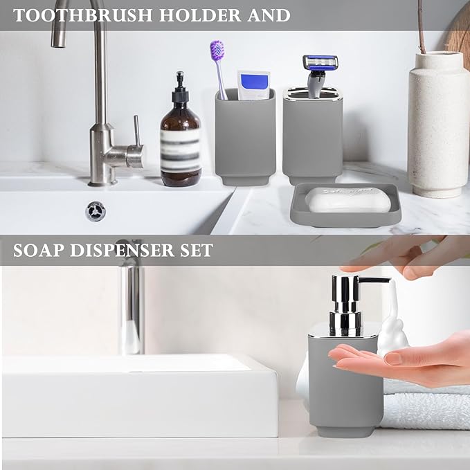 4 Piece Bathroom Accessories Set, Boho Bathroom Decor, Bathroom Sets Complete, Soap Dispenser, Toothbrush Holder, Mousewash Cup and Soap Dish, Bathroom Sink Set for Modern Home Decor