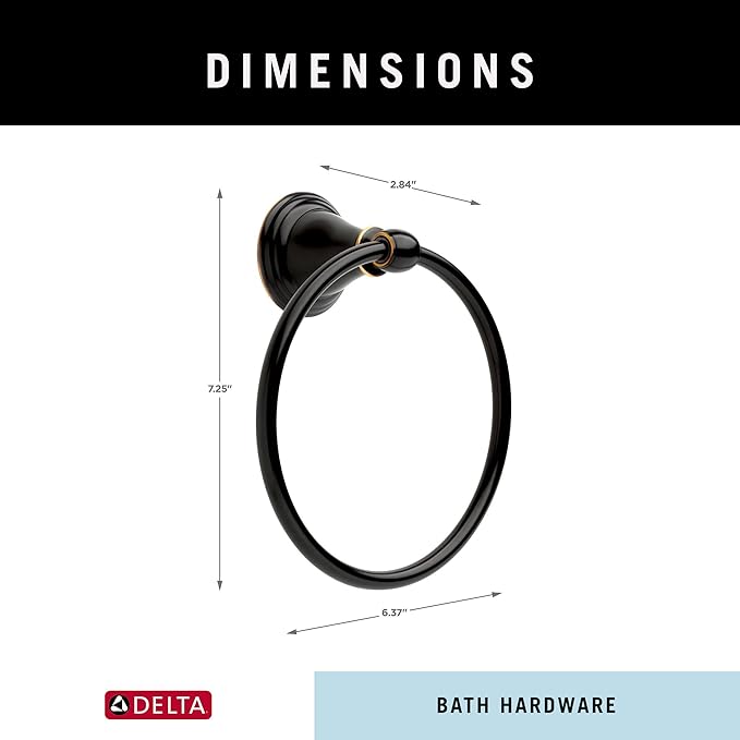 Delta Windemere (1-Pack) Hand Towel Holder Oil Rubbed Bronze Towel Racks for Bathroom Wall Round Towel Ring Holder for Bath Towel Hanger for Kitchen, Bathroom Accessories 70046-OB