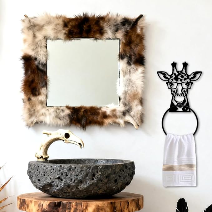 MAYJOYDIY Giraffe Metal Towel Ring Round Eyeglasses Giraffe Hand Towel Holder Ring Hanger Black Vintage Towels Wall Organizer for Kitchen Bath Home Laundry Room Decors Gifts