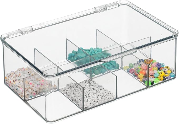 mDesign Plastic Divided First Aid Storage Box Kit with Hinge Lid for Bathroom, Kitchen, Cabinet, Closet - Organize Medicine, Ointments, Adhesive Bandages, Dental - 8 Sections, 2 Pack - Clear