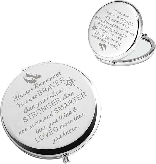 BAUNA Always Remember You are Braver Than You Believe Inspirational Pocket Makeup Mirror for Women (W Mirror Steel Color)