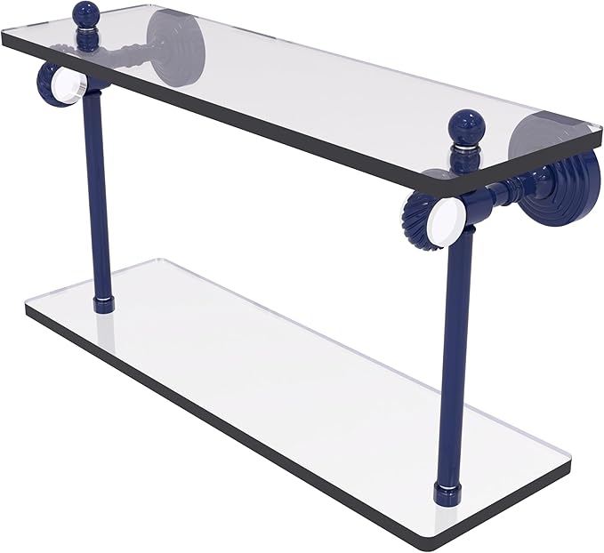 Allied Brass PG-2T-16-MBL Pacific Grove Collection 16 Inch Two Tiered Glass Shelf with Twisted Accents, Mediterranean Blue