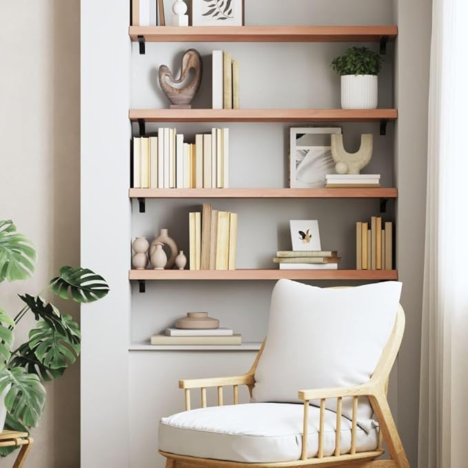 Floating Shelf Solid Oak Wood Wall Mounted Storage Rack Rectangular Rustic Home Decor for Living Room Bedroom Kitchen 39.4 Inch Long
