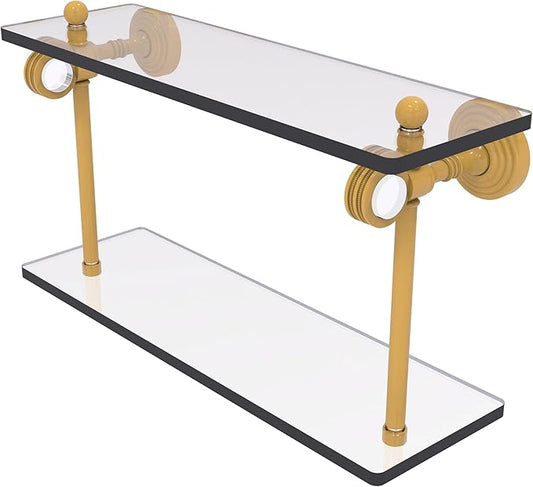 Allied Brass PG-2D-16-SGL Pacific Grove Collection 16 Inch Two Tiered Glass Shelf with Dotted Accents, Spanish Gold