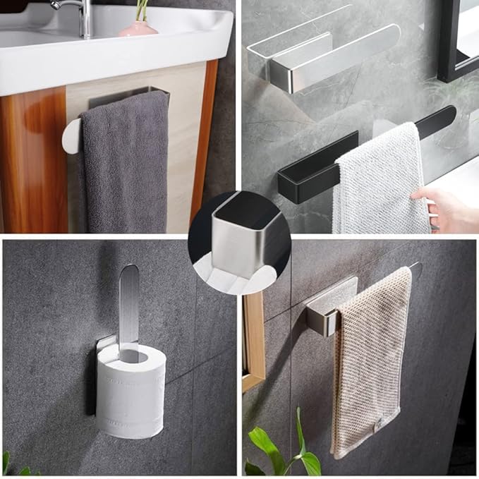 szhdxsy Towel Holder SUS 304 Stainless Steel Brushed Hand Towel Rod, Self Adhesive Towel Holder Towel Rod Towel Rack for Bathroom- Silver