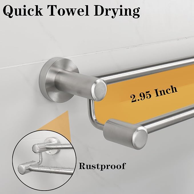 TocTen Double Bath Towel Bar - Thicken SUS304 Stainless Steel Towel Rack for Bathroom, Bathroom Accessories Double Towel Rod Heavy Duty Wall Mounted Towel Holder (Brushed,24IN)