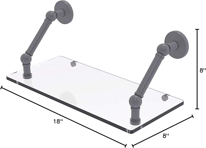 Allied Brass P1000-1-18 Prestige Skyline Collection 18 Inch Floating Glass Shelf, Matte Gray