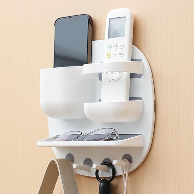 LIFKOME Multi Function Wall Mounted Bathroom Organizer with Compartments Storage Tray Hooks Versatile Floating Shelf for Toiletries and Items for Bathroom Decor