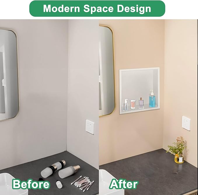 SaniteModar Shower Niche, Stainless Steel Shower Niche No Tile Needed, Recessed for Bathroom Storage (Warm White, 12x12)