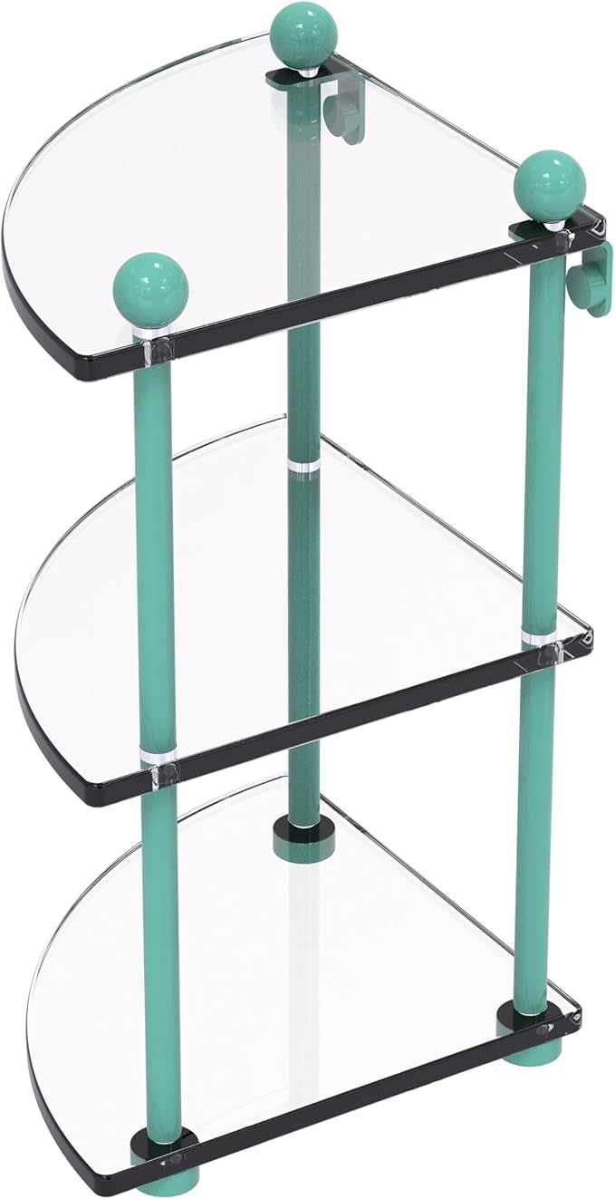Allied Brass PR-6-SFG Three Tier Corner Glass Shelf, Sea Foam Green