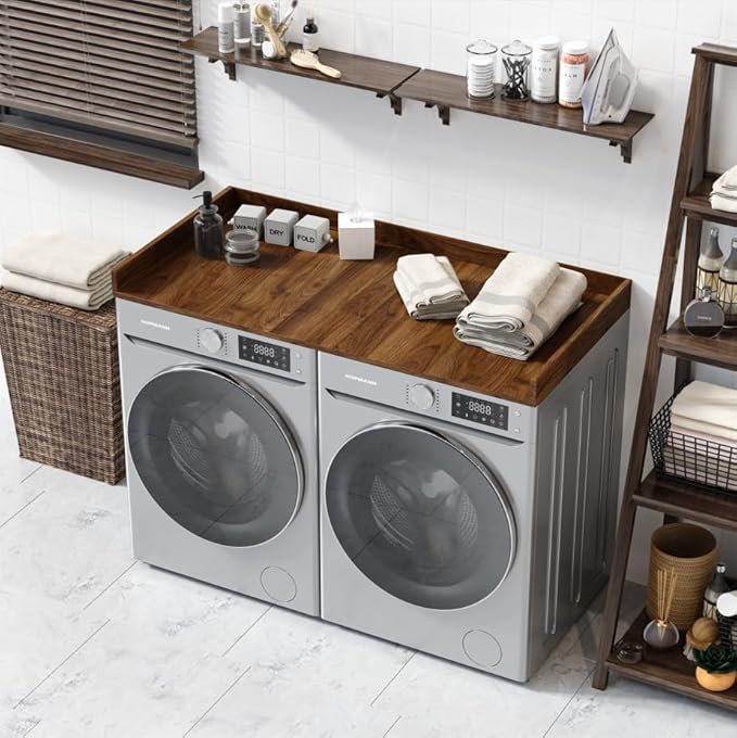 OfficeSimpli Washer Dryer Countertop, Made in USA, Non-Slip Pads, Laundry Room Wood Topper, Washer Dryer Cover for Top, Laundry Countertop, Laminate Finish (California Walnut, Standard (27.5" x 54"))