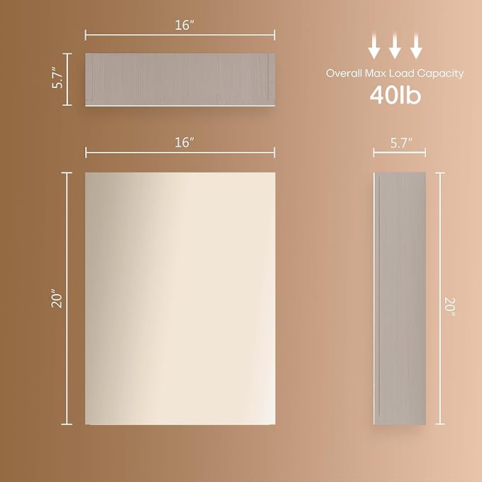 20x16 inch Bathroom Wall Cabinet, Saver Storage Cabinet, Medicine Cabinet with 1 Door and Adjustable Shelves, Grey（Assembly Required）