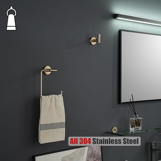 JQK Towel Ring Champagne Bronze, Stainless Steel Square Ring Towel Holder for Bathroom, 6 Inch Wall Mount, TR140-CB