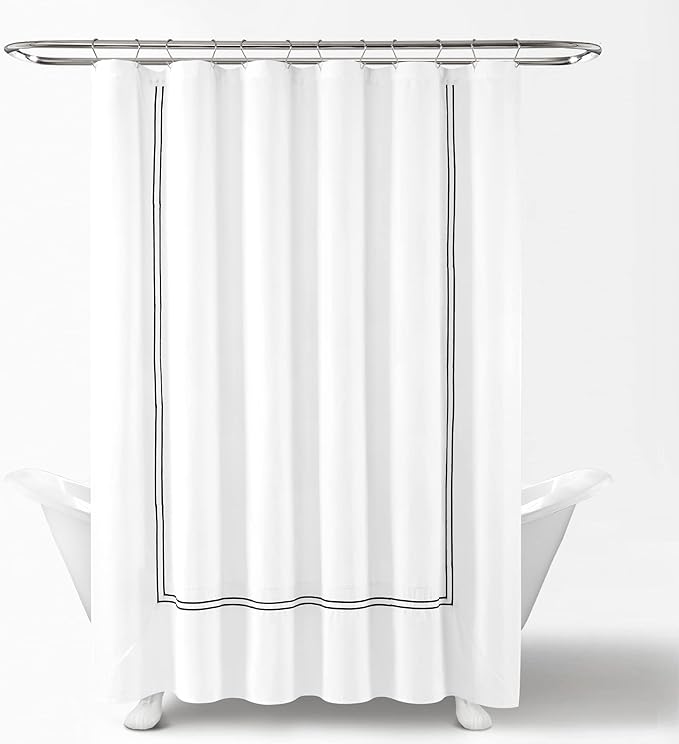 Lush Decor Hotel Collection Shower Curtain Single 72" W x 72" L White & Black - White Shower Curtains for Bathroom - Bathroom Curtain - Modern Decor