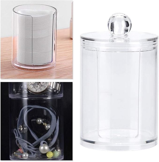 Cotton Pad Holder, Cotton Rounds Holder, Clear Acrylic Makeup Cotton Pad Swab Holder Container Round Makeup Storage Organizer Box Cosmetic Display Case Cotton Swab Holder