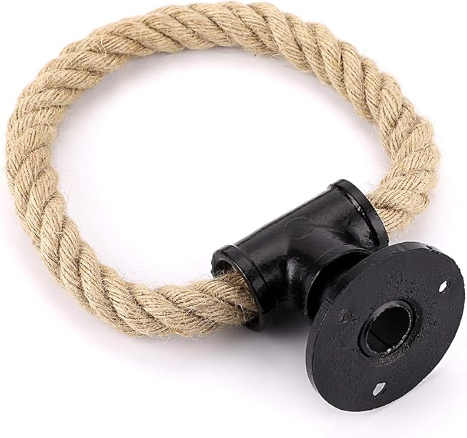 Sumnacon Industrial Pipe Rope Towel Ring - Wall-Mounted Metal Towel Rack/Bar with Hardware,Vintage Style Iron Hand Towel Holder for Shower/Bathroom/Bedroom/Kitchen, Electroplated Black Finish