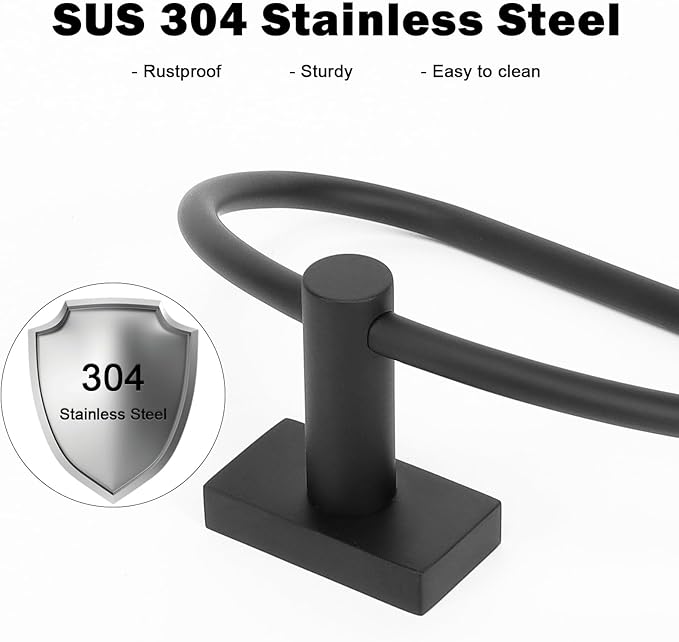 Livabber Towel Ring for Bathroom, 304 Stainless Steel Hand Towel Holder, Heavy Duty Towel Hanger for Bath, Kitchen, Hotel (2.3″ Screw-Mounted Base, Black)