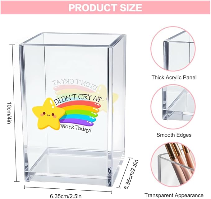 Didn't Cry at Work Today Acrylic Cosmetic Pencil Pen Holder Cup, Funny Gold Star Desk Organizer for Home Office Decor, Chaos Coordinator Gifts, Sarcastic Work Gifts for Women Men Coworker Nurse