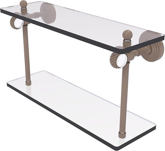 Allied Brass PG-2T-16-SHB Pacific Grove Collection 16 Inch Two Tiered Glass Shelf with Twisted Accents, Shaded Beige