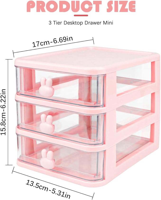 3 Layer Plastic Storage Drawer Transparent Sundries Storage with Rabbit Handle Jewelry Storage Container for Office School Home