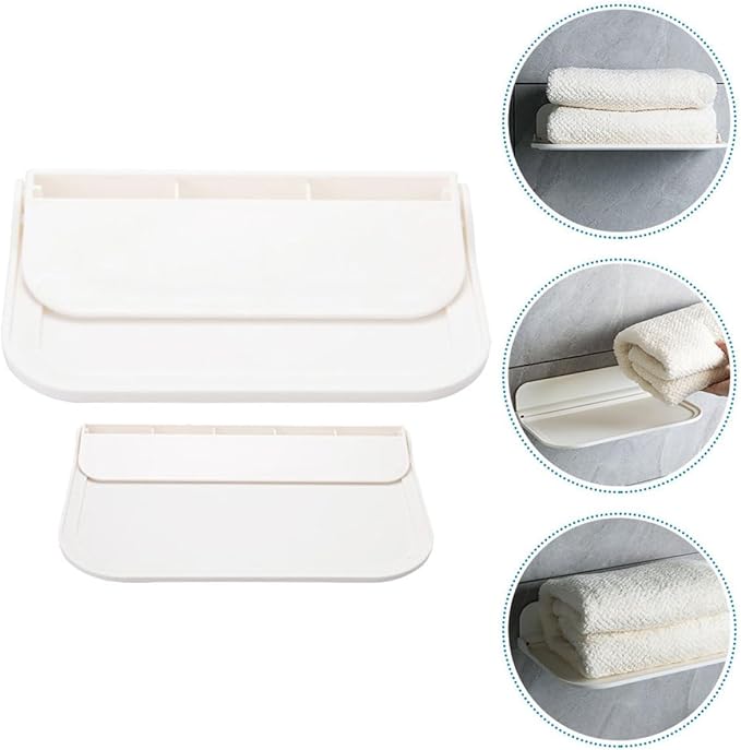 2pcs Foldable Wall-Mounted Bathroom Shelves with Soap Holder, Small and Large Floating Storage Racks for Towels and Toiletries Organization