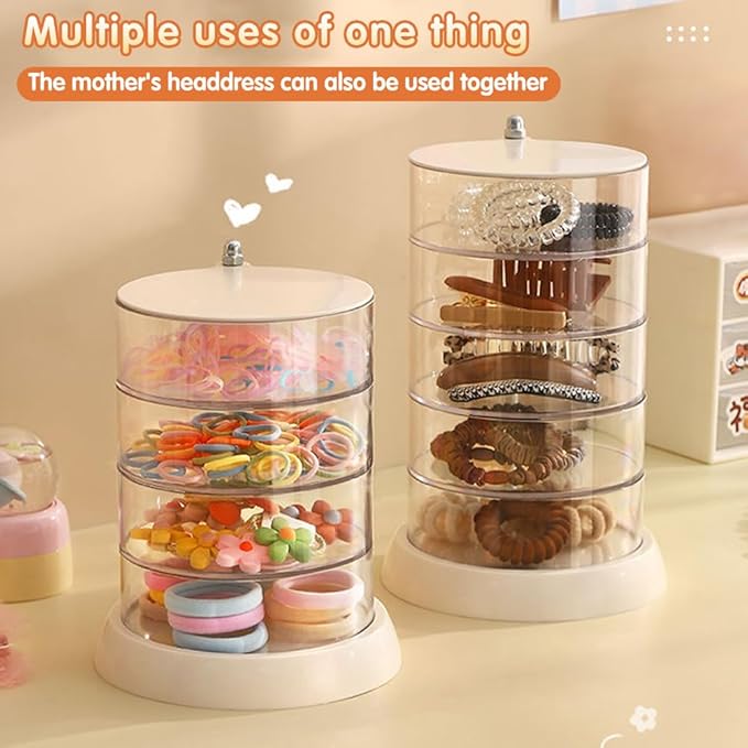 3/4/5-Layer Rotating Hair Accessories Organizer for Girls & Women - Clear Acrylic Jewelry Holder for Hair Bows, Clips, Ties, Headbands - Small Kids Hair Product Storage Box (5.6 * 6 * 4.6in)