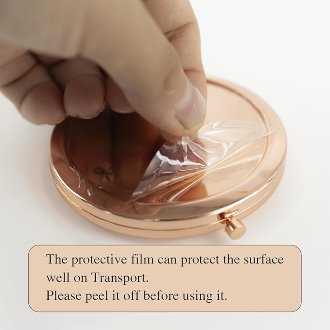 Rose Golden Compact Mirror for Purse, Double-Sided 1X/2X Magnifying, Portable Travel Makeup Mirror, Folding Mini Pocket Mirrors(Rose Gold)