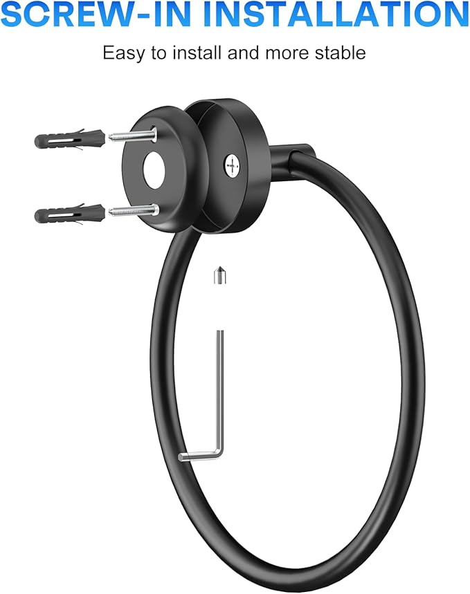Hand Towel Holder Screw-in Matte Black Towel Ring for Bathroom Wall Stainless Steel Round Towel Hanger for Bathroom Hardware Accessories