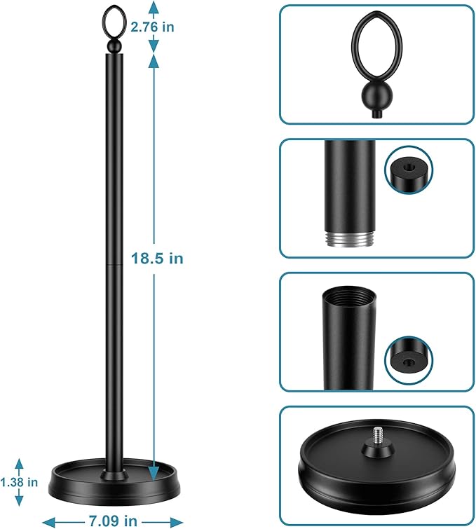 ROLABAM Heavy Weighted Toilet Paper Holder (with Reserve Function) Free Standing, Spare Toilet Paper Roll Storage Stand for Bathroom Total Height 22.5" ，Matte Black