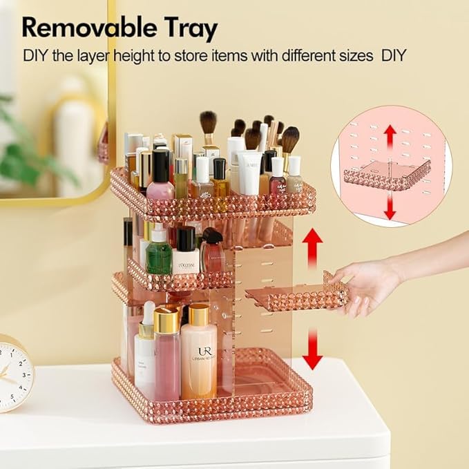 Rotating Makeup Organizer Spinning for Vanity, 360 Rotation with 6 Adjustable Layers, Large Capacity Vanity Skin-care Organizers, Organizador De Maquillaje (Pink)