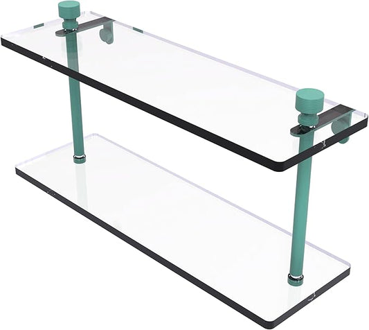 Allied Brass FT-2/16-SFG Foxtrot Collection 16 Inch Two Tiered Glass Shelf, Sea Foam Green