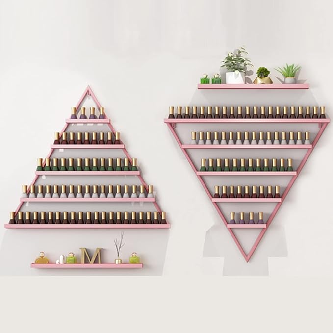 Nail Polish Rack Wall Mounted Perfume Organizer Shelves ,Triangle Nail Polish Metal Holder Essential Oil Display Case Shelf for Home Salon Business Spa, Cosmetics Bottles Storage Cabinet Spice Rack
