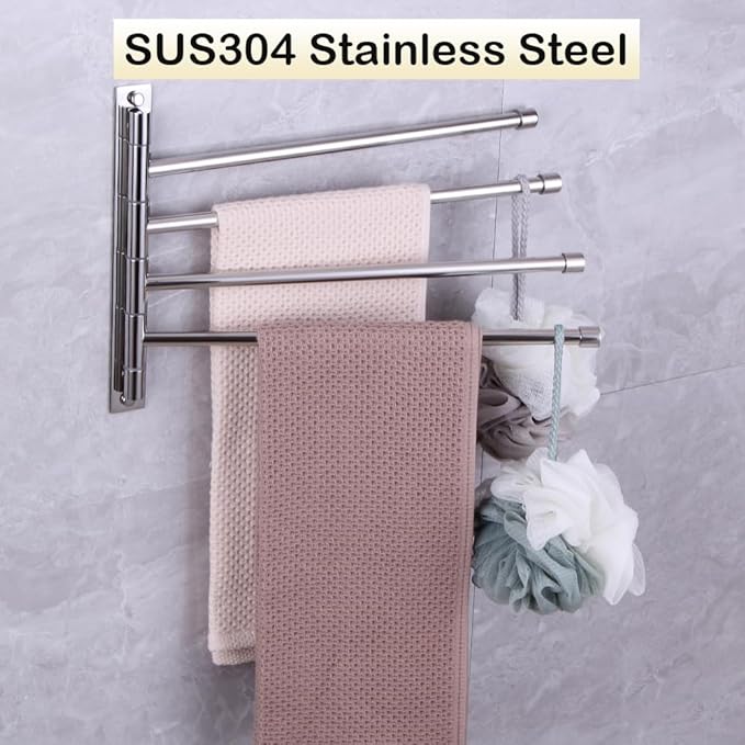 Towel Holder Swing Out Towel Bar Stainless Steel Bathroom Hand Towel Rack 4-Bar Folding Arm Swivel Hanger Wall Mount Polished Finish