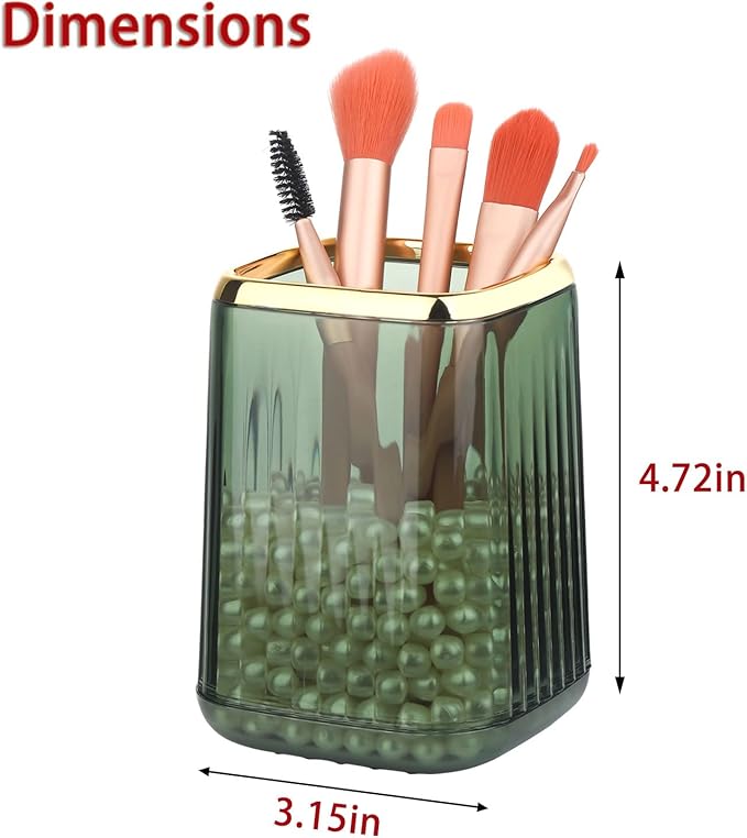 Gold Clear Makeup Brush Holder, Vintage Cosmetic Beauty Organizers Cup for Vanity, Lip Pencil Holder Vintage Lipstick Holder - Green