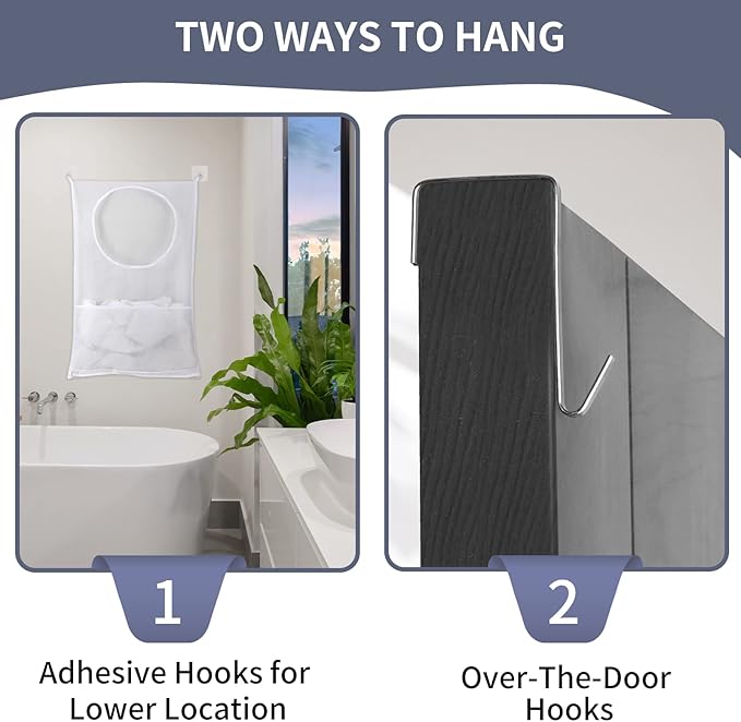 Hanging Laundry Hamper, Over The Door Laundry Hamper, Mesh Hanging Laundry Bag with Pockets Zipper Foldable Lightweight, For Rv Camper Apartment College Dorm Room Storage Small Space Organizer, 2 Pack