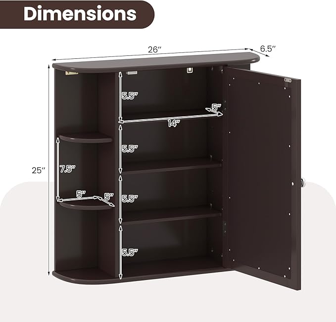 Giantex Bathroom Medicine Cabinet, Wall Mounted Bathroom Mirror Cabinet with Mirrored Door & 4 Interior Shelves, 6 Open Shelves, Mounting Hardware, Space-Saving Storage Cabinet, White