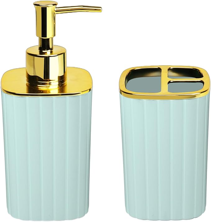 2Pack Bathroom Accessories Set, Sage Green Bathroom Set. Bathroom Toothbrush Holder Set, Includes Dispenser and Toothbrush Holder. Bohemian Bathroom Accessories