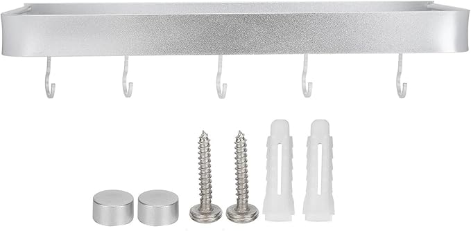 Compatibility for Space Aluminium Bathroom, Shelf Wall Mount Single Layer Shampoo Storage Rack(with Hooks带钩子)