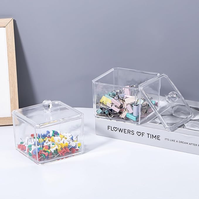 dedoot Plastic Drawer Organizer, Clear Acrylic Vanity Desk Storage and Organizer, Bathroom Display Storage Container with Lid for Jewelry, Small Items 3.74x3.54X2.55 Inch