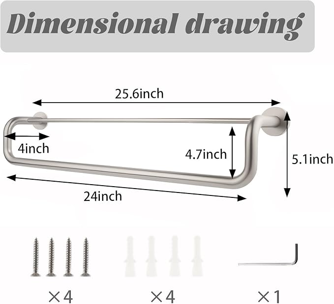 Double Towel Bar,Towel Rack for Bathroom,24 Inch Brushed Steel Towel Holder, Bath Towel Rack for Bathroom Wall Mounted,SUS304 Brushed Stainless Steel,Silver