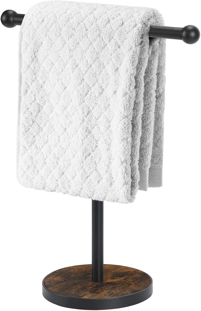 YINMIT Hand Towel Stand, T-Shape Height 15?€? Wood Countertop Towel Holder Stand, Hand Towel Rack with Heavy Base for Bathroom Kitchen Countertop Vanity