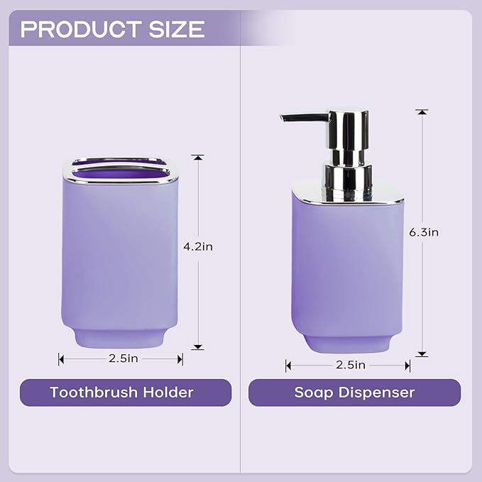 Purple Bathroom Accessories 2 Pieces, Soap Dispenser and Toothbrush Holder Set for Boho Bathroom