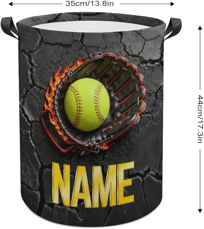 Personalized Softball Laundry Hamper Custom Name Funny Dirty Clothes Laundry Basket Portable Storage Basket For Home Bathroom Family Softball Lovers Xmas Birthday (style 5)