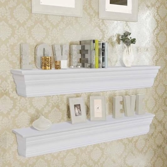 Baroque Style Wall Shelves 2 Pack White Decorative Storage for Living Room Bedroom Bathroom Kitchen Home Decor Floating Shelves with Easy Installation