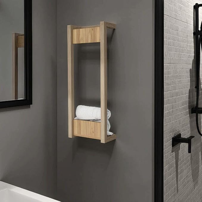 HomeStock Wall Mounted Shelf - Floating Shelves for Bathroom - Open Frame Design - Natural Oak Finish